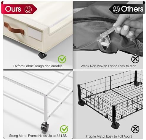 Yecaye 4 Pack Under Bed Storage with Wheels, Under Bed Storage Containers with Lids, Large Under Bed Rolling Storage with Clear Window & Label, Rolling Drawers for Clothes, Blankets, Books - Image 4