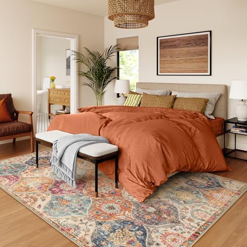 Lahome Moroccan Washable Area Rugs 8x10, 8x10 Rugs for Living Room Bedroom, Non Slip Low Pile Distressed Stain Resistant Rug for Kids Pets High Traffic Areas Elise, Burnt Orange - Image 4