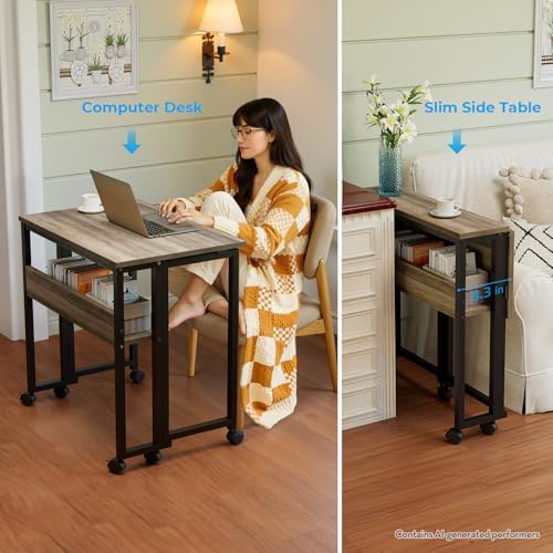 GreenForest Folding Desk with Wheels, 24.8" Rolling Table for Small Spaces - Image 6