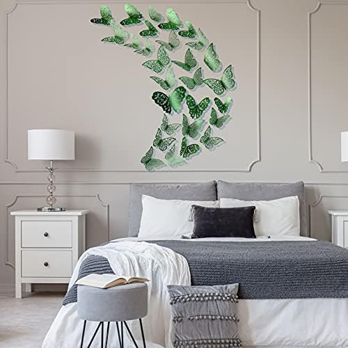 Bememo 72 Pcs 3D Butterfly Wall Decals, 3 Sizes,Light Green | Metallic Hollow Design for Bedroom Living Room, Removable Adhesive Wall Decor, Easy Peel Stick Party Decoration Stickers - Image 4