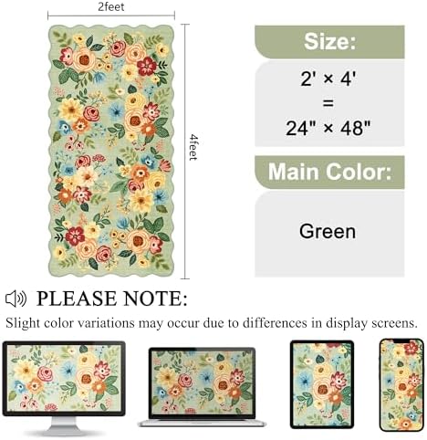 DUKINO 2x4 Rug for Entryway, Floral Washable Kitchen Rugs Non Slip, Green - Image 2