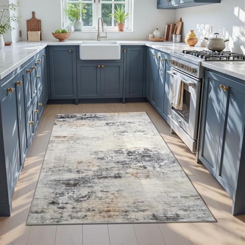 Toneed 4x6 Washable Non Slip Area Rugs for Bedroom Living Room, Grey/Brown - Image 2