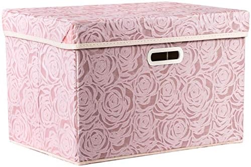 PRANDOM Larger Collapsible Storage Bin with Lid [1-Pack] Fabric Decorative Storage Box Cube Organizer Container Baskes with Handles Divider for Bedroom Closet Living Room Pink 17.7x11.8x11.8 Inch by Prandom