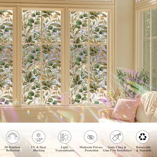 Window Privacy Film, Rainbow Stained Glass Window Film with Tools, Spring & Autumn Leaves, 16.93" x 78.74"(43X200CM) - Image 3