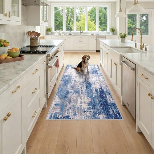 RELEANY Washable Runner 3'x6' Abstract Area Rug for Hallway Blue Gray by RELEANY