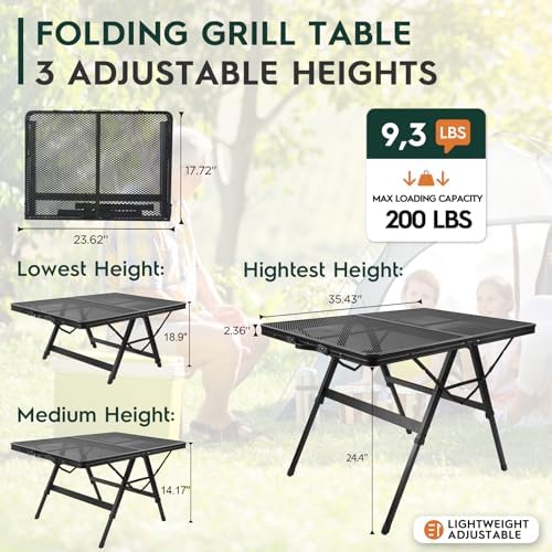 WildFinder Folding Grill Table, 3x2 FT Adjustable Height Camping Table - Image 2