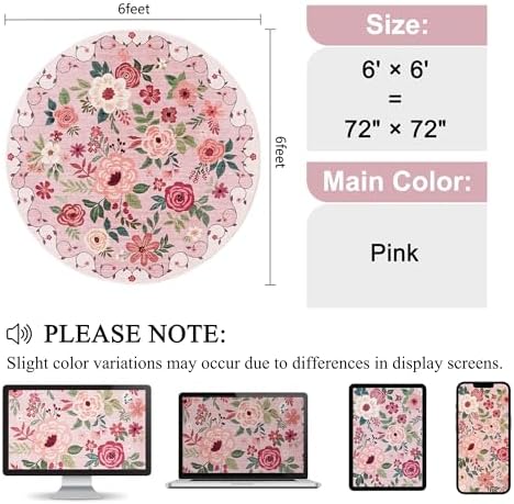 DUKINO 6ft Round Rug, Soft Washable Circle Rug for Bedroom Non Slip, Pink - Image 2
