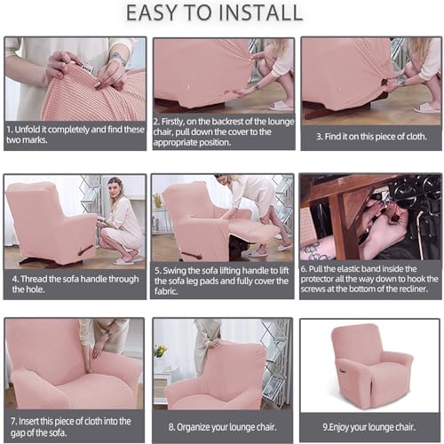 KEKUOU Recliner Chair Covers, 1-Piece Lazy Boy Recliner Covers, Dusty Pink - Image 5