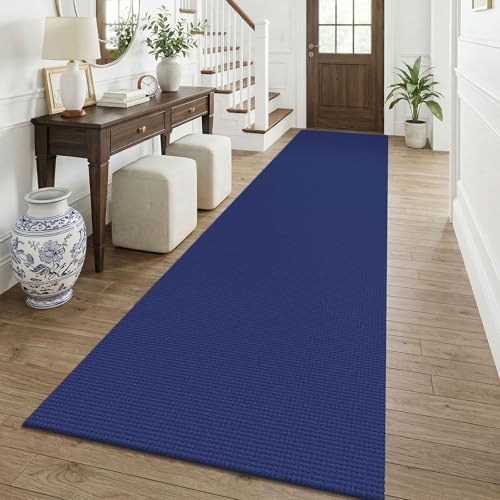 KOZYFLY Cotton 3x12 Runners Rugs for Hallway, Long Washable Runner Rug, Woven Non Slip Kitchen Runner, Braided Entryway Rug, Floor Carpet for Entry, Aisle, Hall, Deep Navy Blue by KOZYFLY