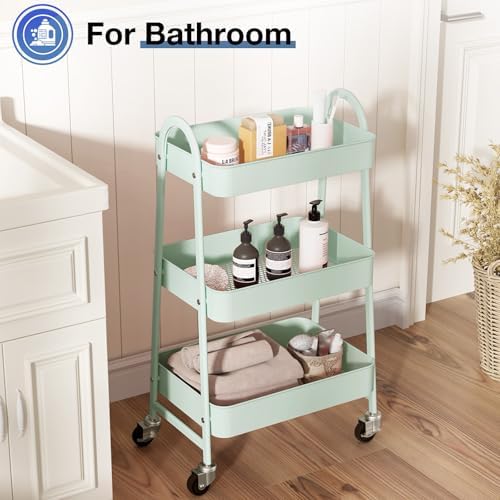 OLIXIS Metal 3 Tiers Rolling Storage Utility Cart with Lockable Wheels - Image 5
