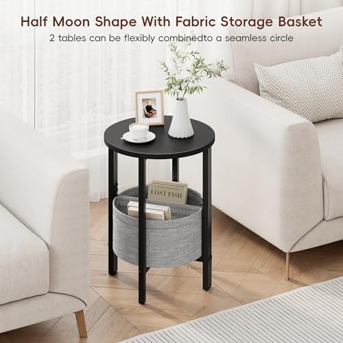 Vagusicc Small Round Side Table End Table, Tall Accent Table with Storage Basket, Set of 2 Half Round Tables Half Moon Tables, Coffee Bedside Tables, Modern Nightstand for Living Room Bedroom, Black - Image 5