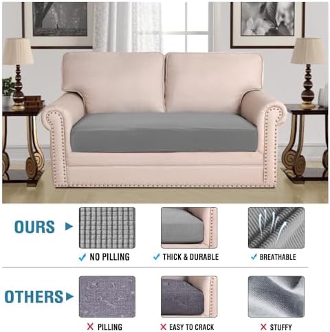 H.VERSAILTEX Super Stretch Individual Seat Cushion Covers Sofa Covers Couch Cushion Covers Slipcover Sets Thick Jacquard Textured Twill Fabric (1 Piece Loveseat Cushion Cover, Dove) - Image 2