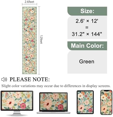 DUKINO 2.6x12 Kitchen Runner Rug, Floral Non Slip Long Washable Rug, Green - Image 2