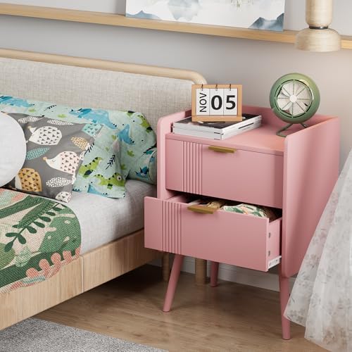Aenuert Nightstand Modern Bedside Table with 2 Storage Drawer, Small Night Stand, Wooden Sofa Side Table for Bedroom,Study Room and Small Spaces (Pink) - Image 5