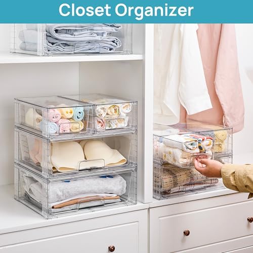 Vtopmart Clear Stackable Storage Drawers, 3 Pack Wide Organizer Set - Image 6