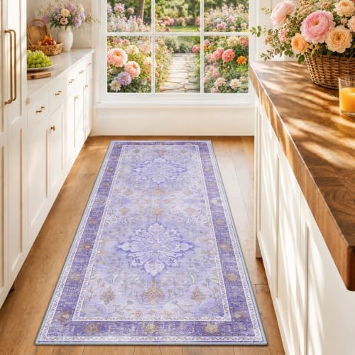 RELEANY Washable Area Rug, Runner 2'x6', Purple by RELEANY