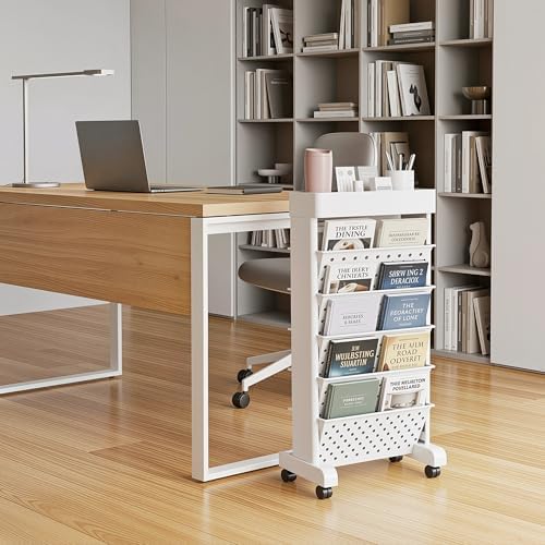 BYFU 6-Tier Rolling Bookshelf Cart, White - Image 2