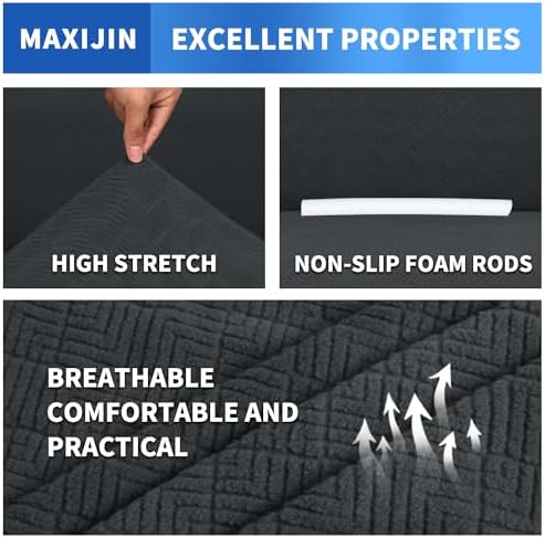 MAXIJIN Couch Covers for 3 Cushion Couch Sofa (71"-91"), 1-Piece Stretch Sofa Cover Slipcover Furniture Protector with Elastic Bottom for Kids,Dogs (Large, Diamond Pattern Gray) - Image 5