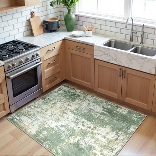RELEANY Washable 3'x5' Abstract Area Rug for Living Room Light Green - Image 3