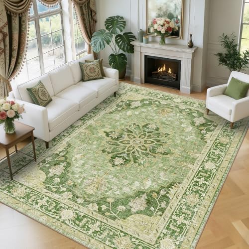 RELEANY Washable Area Rug, 8'x10', Green/Yellow - Image 2