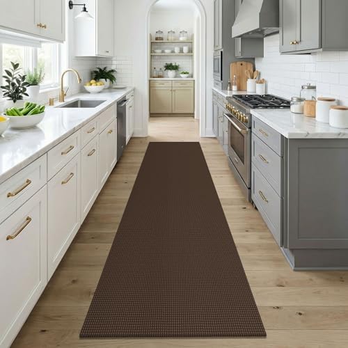 KOZYFLY Cotton Runners for Hallway 3x9, Wide Washable Runner Rug, Woven Non Slip Kitchen Runner, Braided Entryway Rug, Floor Carpet for Foyer, Bedroom, Hall, Brown/Dark Brown - Image 2