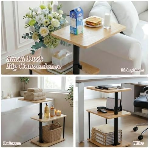 Faesun 360° Swivel Side Table for Height Adjustable, C Shaped End Table for Couch with Storage, 3-Tier Night Stand with Open Shelf, Tv Tray for Small Spaces, Living Room, Bedroom, Oak - Image 4