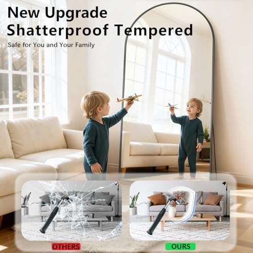 Large Full Length Mirror, 30"x71" Arched Floor Mirror Full Length with Stand, Room Decor Big Full Body Mirror with HD Tempered Glass Aluminum Frame for Bedroom Living Room, Black - Image 5