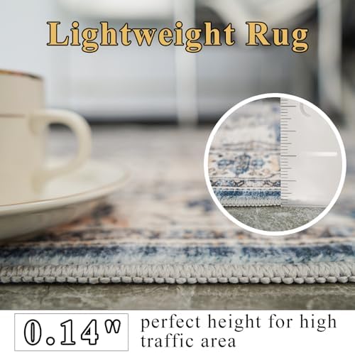 YOUFORTONG Washable Rug 3x5 Area Rugs: Soft Ultra Thin Low Pile Mat Machine Washable Indoor Doormat Lightweight Entry Rug Anti Slip Backing Rugs for Living Room Bedroom Kitchen 3'x5' Blue - Image 5