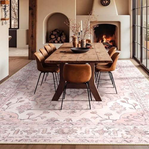 RELEANY Washable Area Rug, Large 10'x12', Pink - Image 3