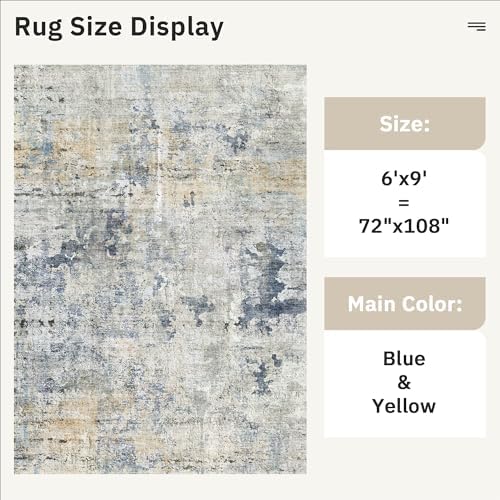 Soalmost Abstract Area Rug 6x9 for Living Room Washable Rugs Blue/Yellow - Image 5