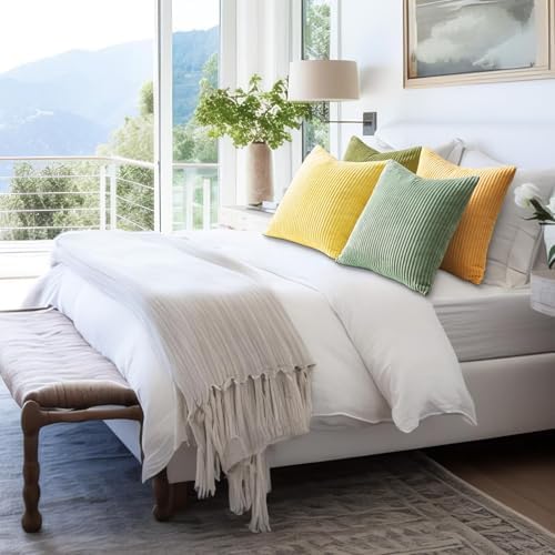 Topfinel Summer Throw Pillows Covers 16x16 Inch Set of 4,Yellow Sage Green Colorful Decorative Vanilla Girl Room Decor Cushion Cases,Couch Sofa Living Room Striped Corduroy Modern Home Decor - Image 6