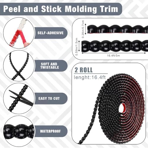 2 Pack Peel and Stick Molding Trim Flexible Molding Trim for Wall Self Adhesive Paintable DIY Wall Trims for Mirror Frame Cabinet Edge Picture (16.4 ft X 0.59 Inch,Black) - Image 3