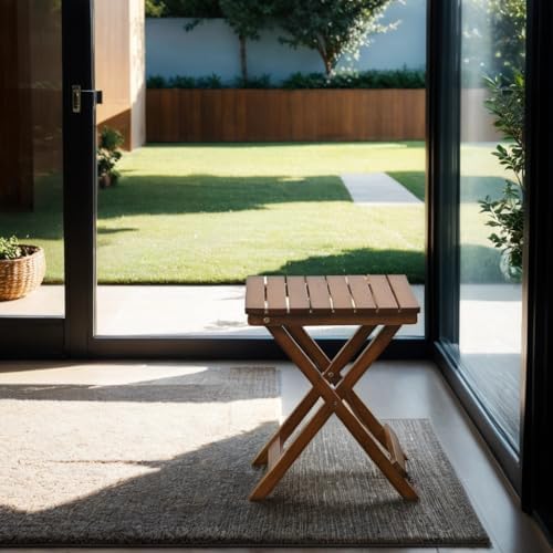 Outdoor Small Table Square Folding Wooden Patio Side Table Furniture Table for Adirondack Chair, Balcony, Porch, No Assembly Required, Brown - Image 5