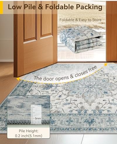 RELEANY Washable Area Rug, 3'x5', Blue/White/Gray - Image 4