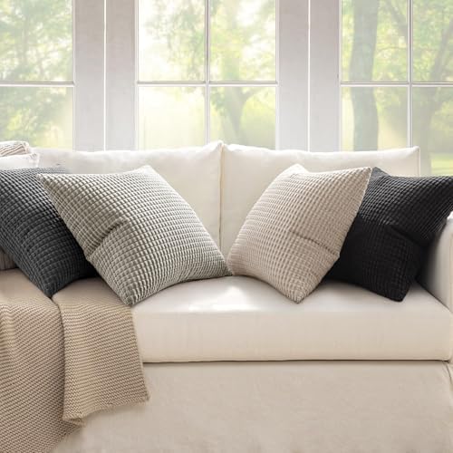 MIULEE Neutral Cream/Grey Decorative Pillow Covers 18x18 Inch Set of 4 - Image 3