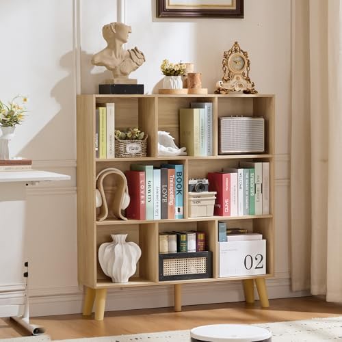 LEYAOYAO 8 Cube Bookshelf,Mid-Century Modern Bookcase with Legs,Light Wood by LEYAOYAO-Findtheshiningpointofyourideallife%EF%BC%81