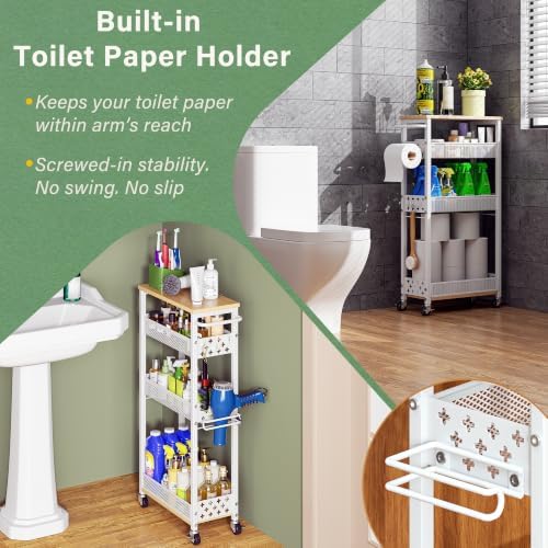 OKZEST Slim Bathroom Organizers and Storage Cart with Toilet Paper Holder - Image 3