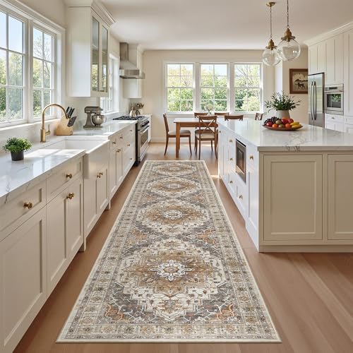 Madane Hallway Runner Rug 2'6''x12' Kitchen Runners Vintage, Turmeric/Grey by Madane