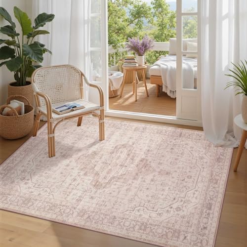 Rugxara 3x5 Entryway Rug,Pink Vintage Boho Bedroom Area Rug - Image 3