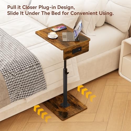 C Shaped End Table with Charging Station, Adjustable Height C Table End Table, 360°Swivel TV Tray Table for Small Spaces, Rounded Corners Couch Table, Side Tables Living Room for Sofa,Chair,Snack,Bed - Image 7