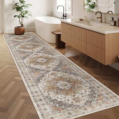 Madane Hallway Runner Rug 2'6''x12' Kitchen Runners Vintage, Turmeric/Grey - Image 4