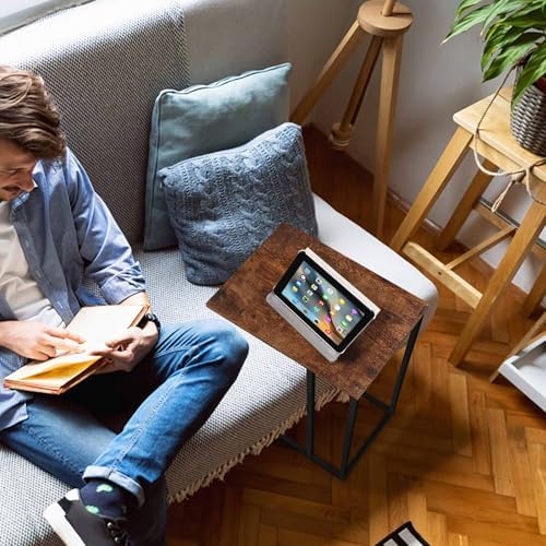 C Shaped Side Table Set of 2, Skinny Sofa Table for Sofa and Bed, Couch Tables That Slide Under, Small End Tables for Living Room, Bedroom or Small Spaces, Rustic Brown - Image 5