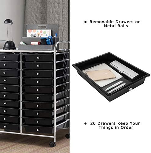 Giantex 20 Drawer Rolling Storage Cart Tools Scrapbook Paper Office School Organizer (25 x 15 x 35 Inch, Black) - Image 7