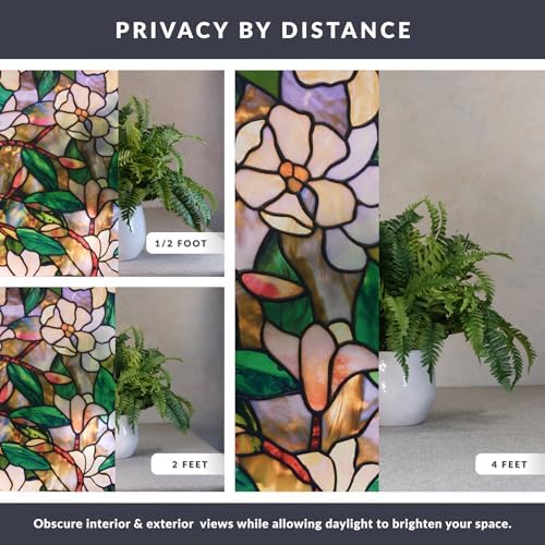 Magnolia Window Privacy Film by Artscape - Decorative Stained Glass Design, Static Cling, Day and Night Privacy, UV Protection, Easy to Apply and Removable, Made in USA - 24 x 36 Inch - Image 4