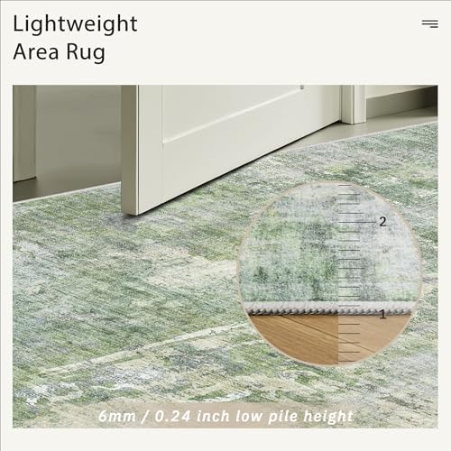 Soalmost Abstract Runner Rug 2x12 Hallway Kitchen Runners Green/Ivory - Image 7