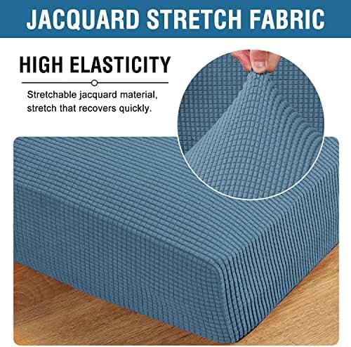 H.VERSAILTEX Super Stretch Individual Seat Cushion Covers - Sofa & Couch Cushion Slipcover Sets - Thick Jacquard Textured Twill Fabric (3 Piece XL Sofa Cushion Covers, Dusty Blue) - Image 4