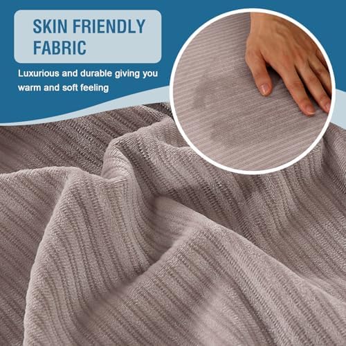 H.VERSAILTEX Velvet Stretch Couch Cushion Cover Plush Cushion Slipcover for Chair Loveseat Sofa Cushion Furniture Protector Seat Cushion Sofa Cover (2 Piece Medium Sofa Cushion Covers, Taupe Striped) - Image 5