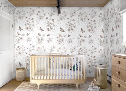 Vinjiasin Wallpaper Peel and Stick Floral Butterfly Contact Paper Vintage Wall Paper for Bathroom Bedroom Self Adhesive Removable Fall Flower Leaf Bee Decor 17.3"x 197" - Image 7
