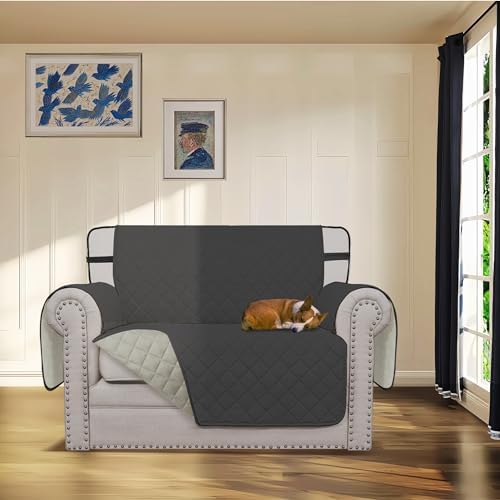 Easy-Going Reversible Couch Cover, Chair 30 in, Dark Gray/Beige - Image 2