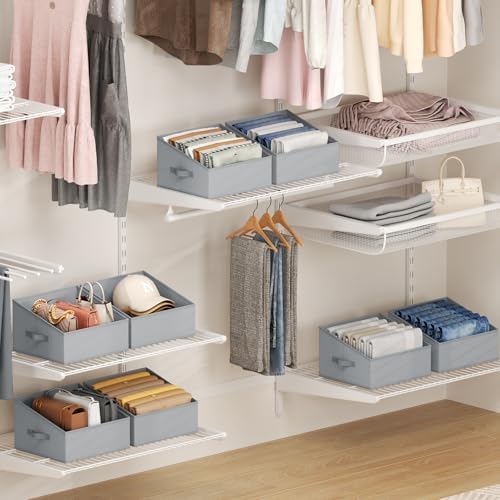 DIMJ Closet Storage Bins 10 Pack - Fabric Storage Baskets for Shelves, Collapsible Clothes Organizer with Handles, Trapezoid Shelf Organization Storage Cubes for Purse, Toys, Books, Towel, Clothes - Image 3